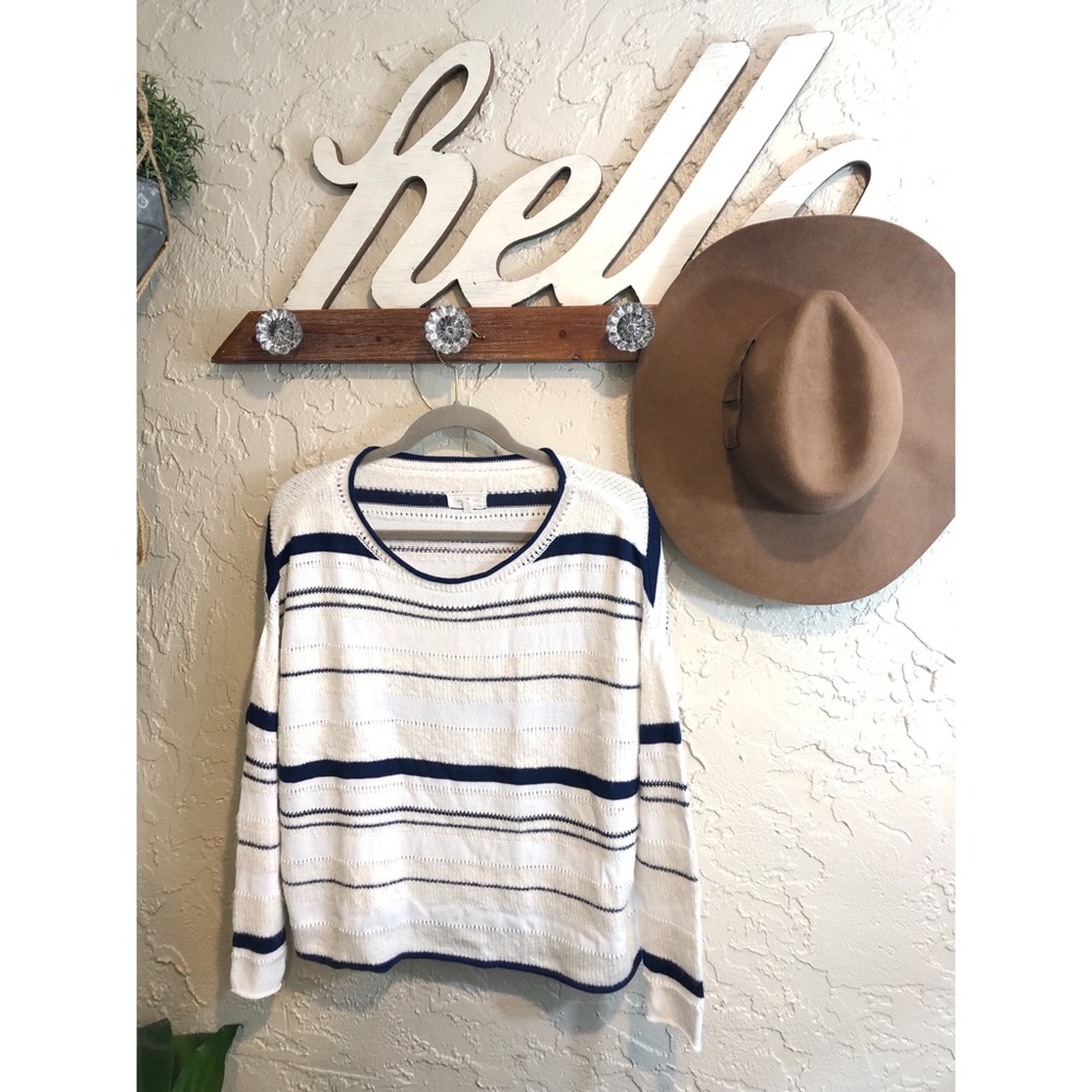 Lou & Grey Striped Cream and Navy Knit Sweater